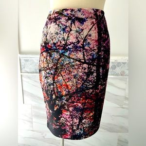 Karen Kane Tube Pencil Stretch Black Purple Pink Skirt Size Small